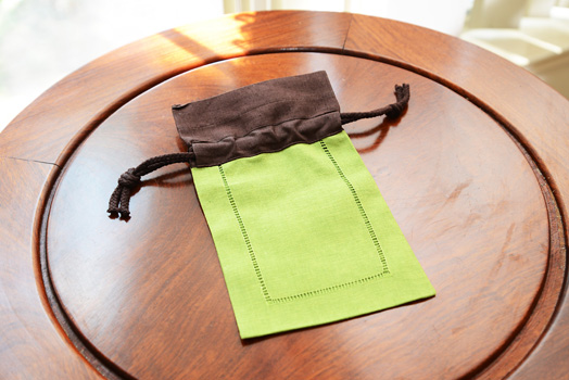 Hemstitch sachet bag, multi color, hot green & brown top